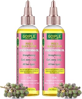 Rose & Castor Hair Oil for Hair Growth Strengthening Hair Serum - Black Castor Oil for Thin, Dry, Damaged, Curly, Wavy, Coily, Frizzy & Beard, Hairfall Hair - Pure Organic Serum Scalp Treatment