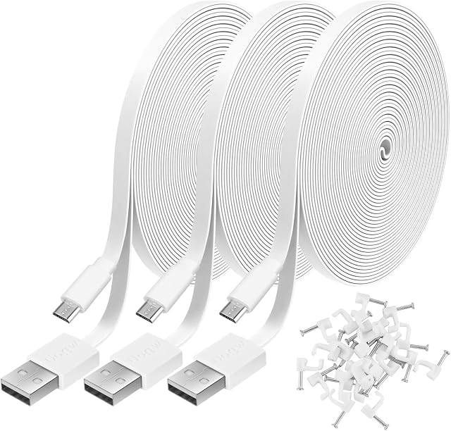 Pacote com 3 cabos de extensão de energia para WyzeCam, WyzeCam Pan, WYZE Cam OG, KasaCam Indoor, NestCam Interior, Blink, USB para Micro USB Durável Cabo de Carregamento e Sincronização de Dados para Câmera de Segurança