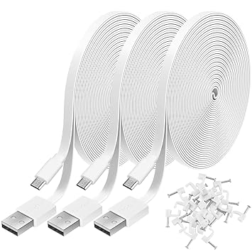 3 Pack 20FT Power Extension Cable Compatible with WyzeCam, Wyze Cam Pan, NestCam Indoor,Blink, Yi Camera,Amazon Cloud Camera,USB to Micro USB Durable Charging and Data Sync Cord