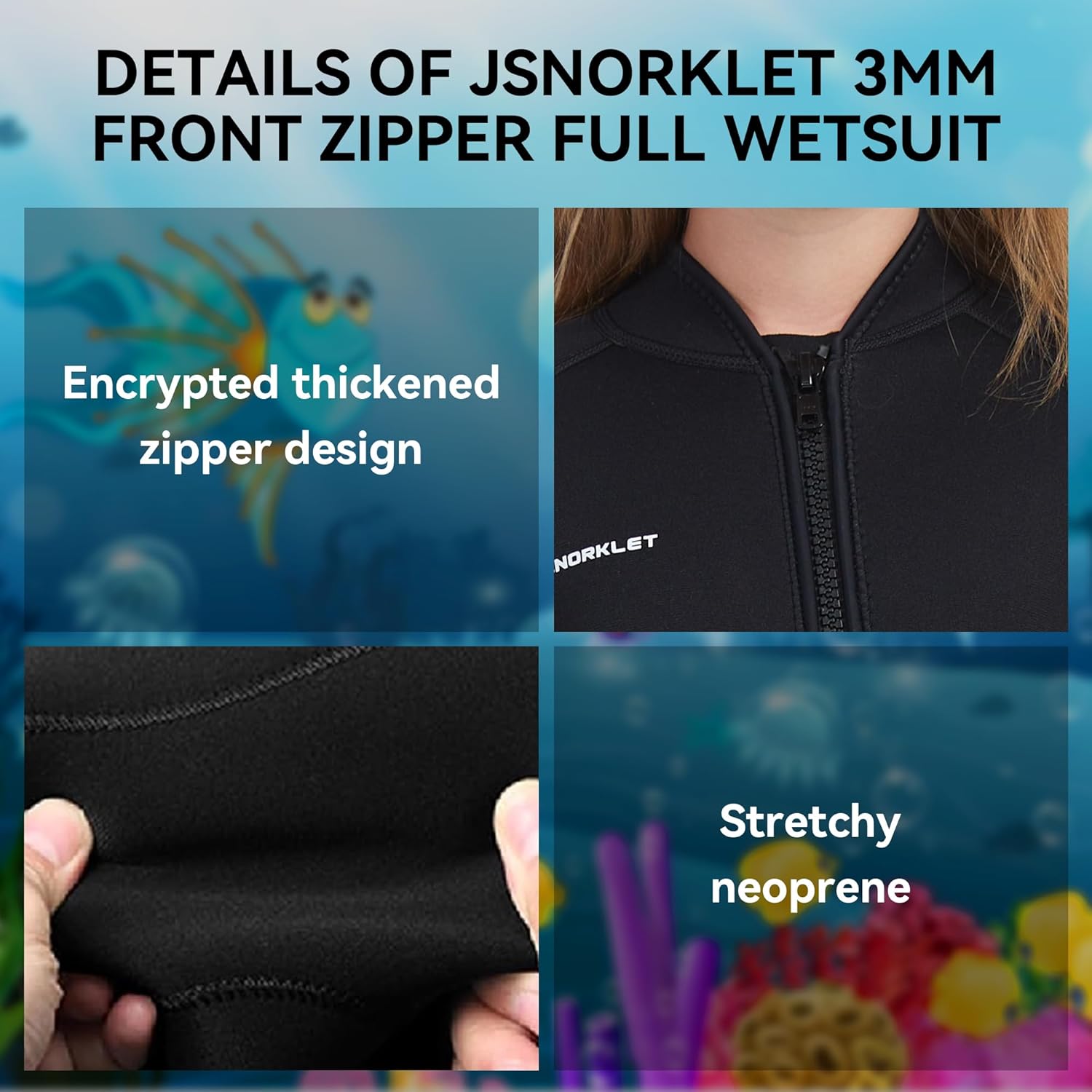 Kids Wetsuit 3mm Neoprene Full Body Wetsuit for Boys Girls, Ideal Thermal Wet Suit in Cold Water, Front Zip for Diving, Snorkeling, Surfing, Kayaking & Swimming