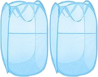 Vista 9 de Larpur Paquete de 2 cestas plegables para lavandería, plegable, portátil, de malla, con asas de transporte reforzadas (rosa)