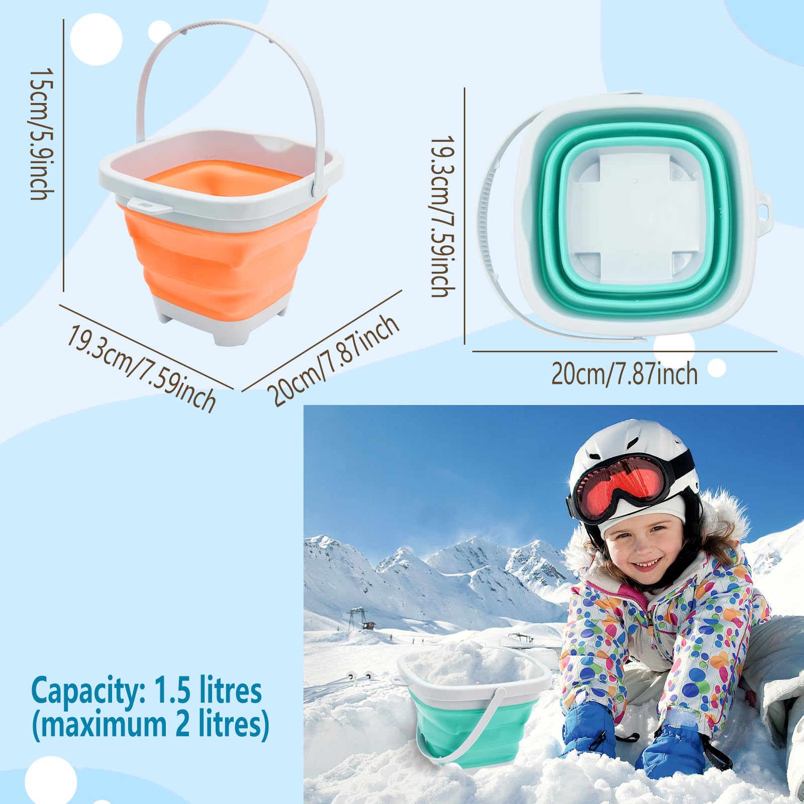 Coriver 2 Pack Foldable Beach Buckets with Handle Small Sand Bucket Outdoor Sandpit Snow Bucket for Camping Travel Fishing Water - Image 3