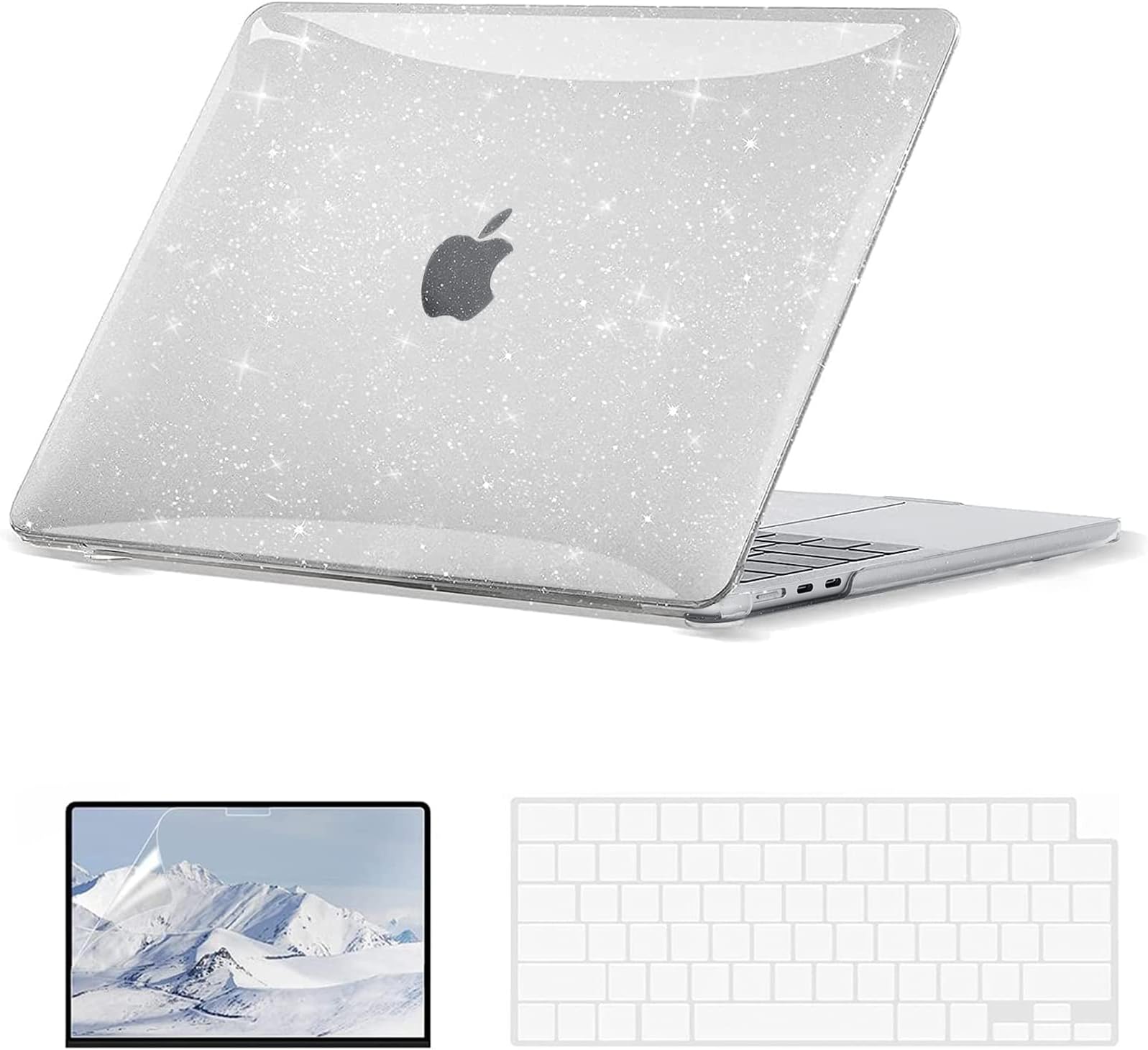 - EooCoo Case Compatible with MacBook Air 13 inch M5 2026-2022 Release M4 M3 M2 A3449 A3240 A3113 A2681, Glitter Hard Shell&Keyboard Skin Cover&Screen Protector for Mac Air 13.6 inch, Sparkly Clear