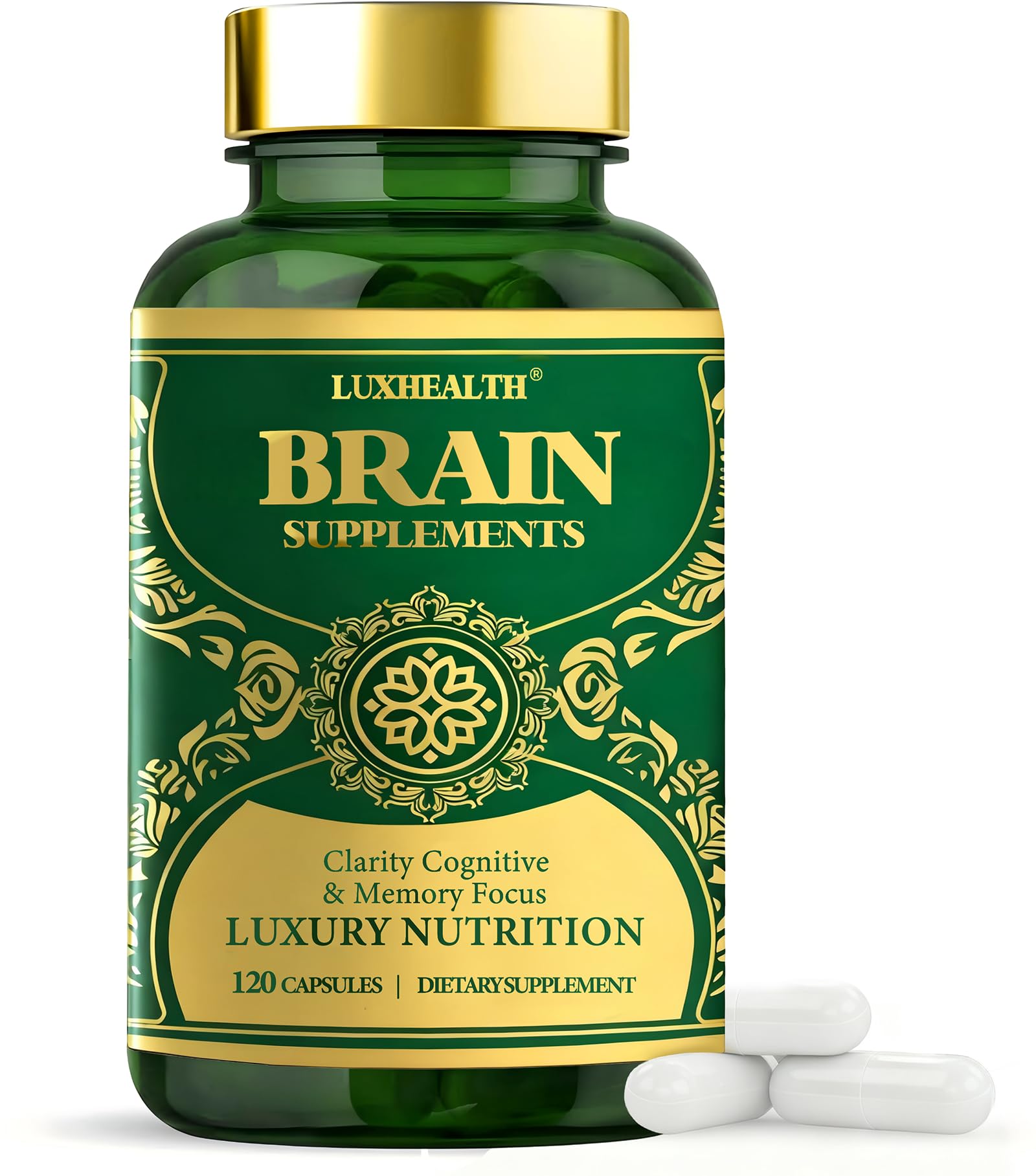 LUXHEALTH Brain Support, 120 Capsules, Brain Supplements for Memory and Focus, Brain Health with B12