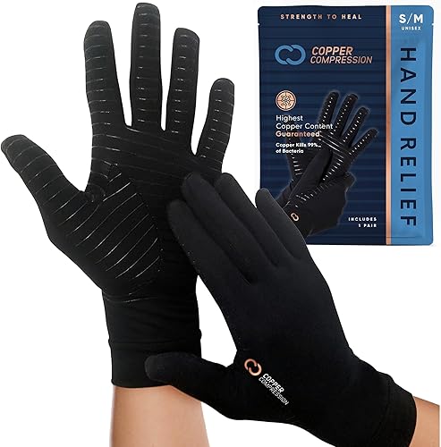 Miniatura 8 de Copper Compression Guantes dedo complejo para artritis de cobre Guantes para apoyo del túnel carpiano mecanografía y soporte de manos 1 par de
