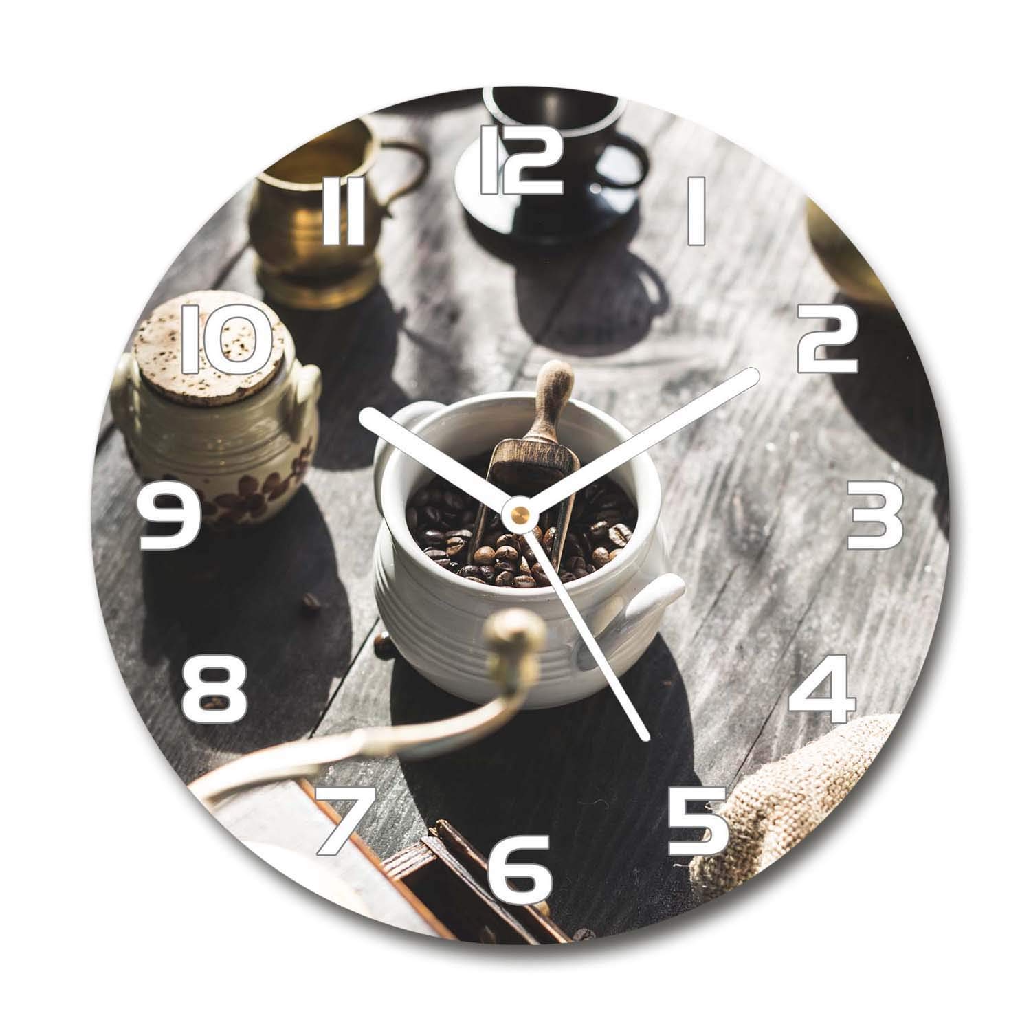 Horloge en verre 60x60cm Tulup moulin à café avec aiguilles blanches pour cuisine
