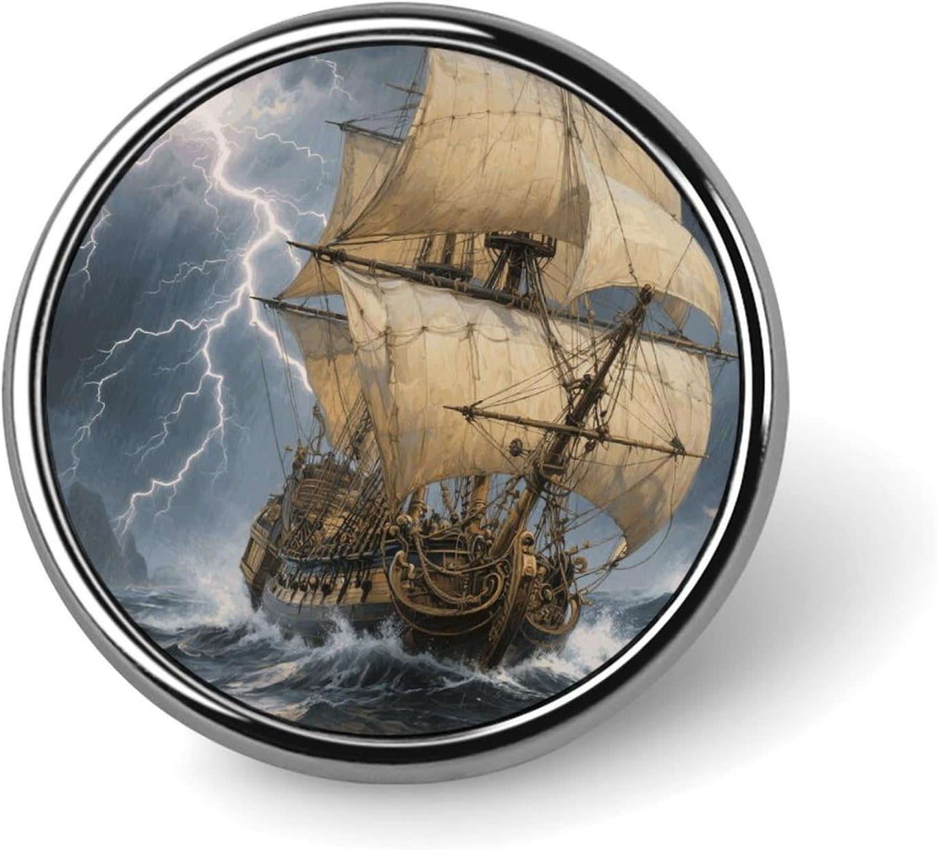 Ancient Sailing Ship in Storm Button Pins Round Badges Lapel Pins