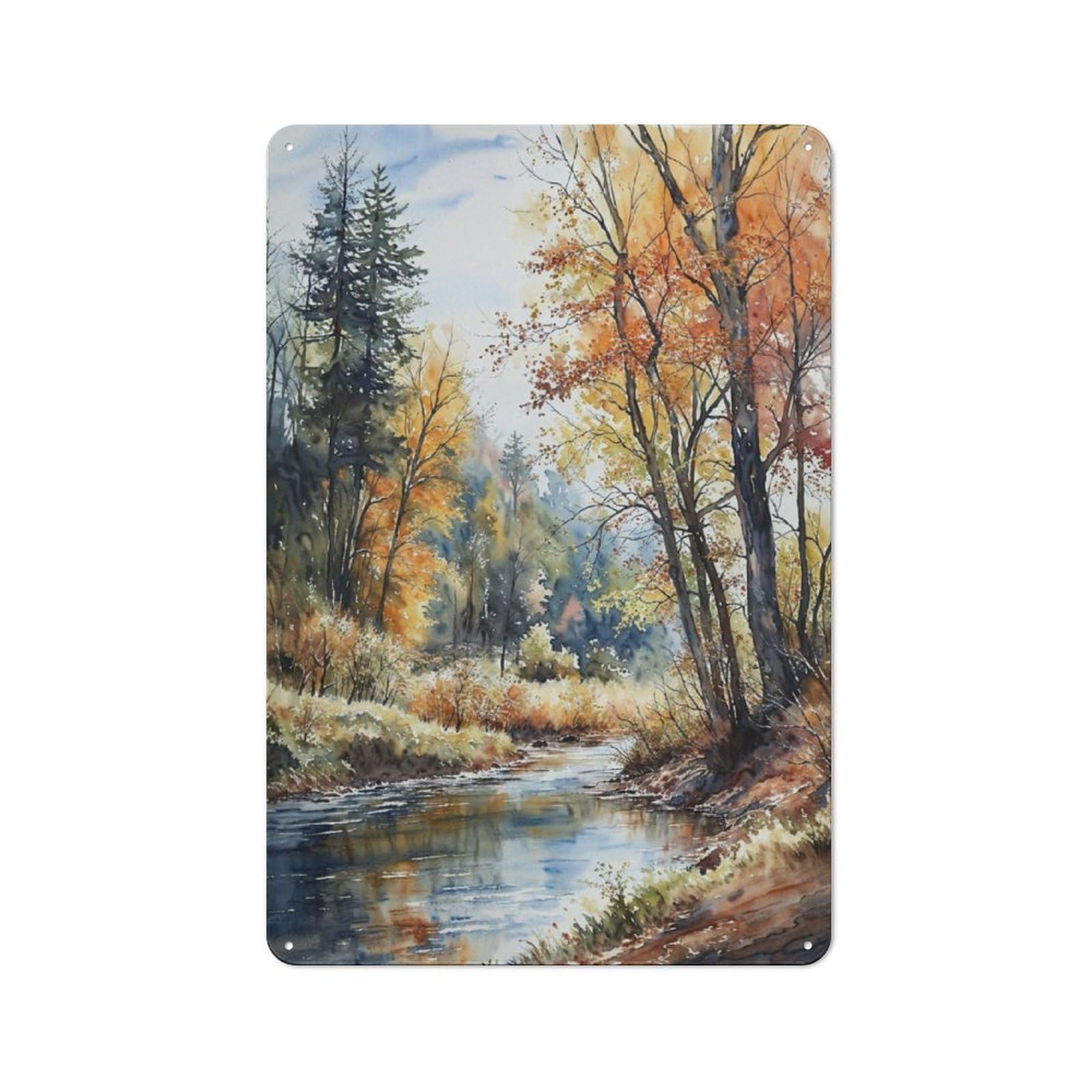 Junmoney Whispering Autumn Stream Metal Wall Sign 30X20cm, Rustic Decor For Hallway Wall, For Metal Sign Collectors, For Garage And Workshop Walls