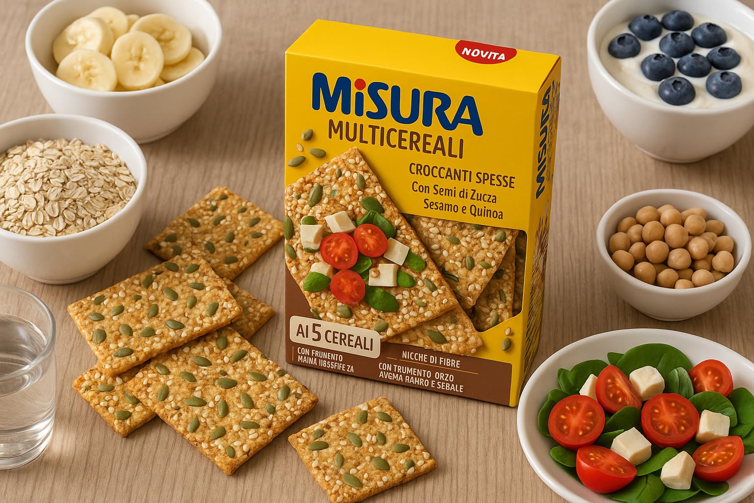 10 Confezioni Croccanti Multicereali 200g – Con 5 Cereali, Semi di Zucca, Sesamo e Quinoa, Ricchi di Fibre, Snack Spesso e Croccante, Senza Olio di Palma, Totale 2 kg
