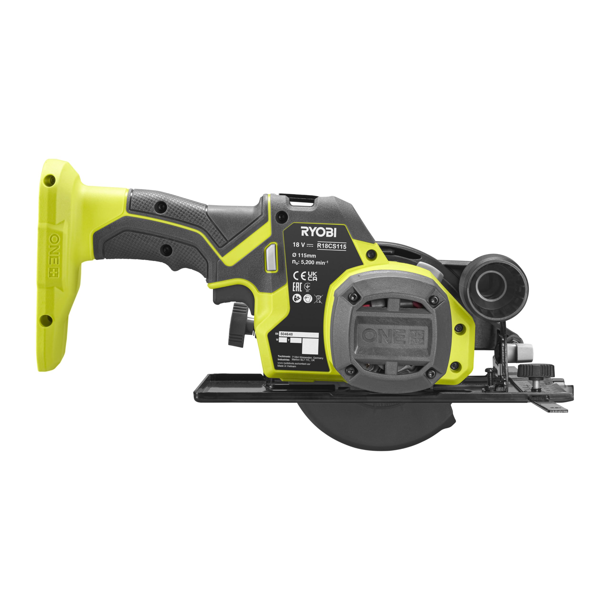 RYOBI Kompaktowa piła tarczowa 18V ONE+™ R18CS115-120GP - Cięcie drewna, OSB, parkiet, deska, wyposażenie wnętrz, Ø115 mm, akumulator 2Ah + ładowarka