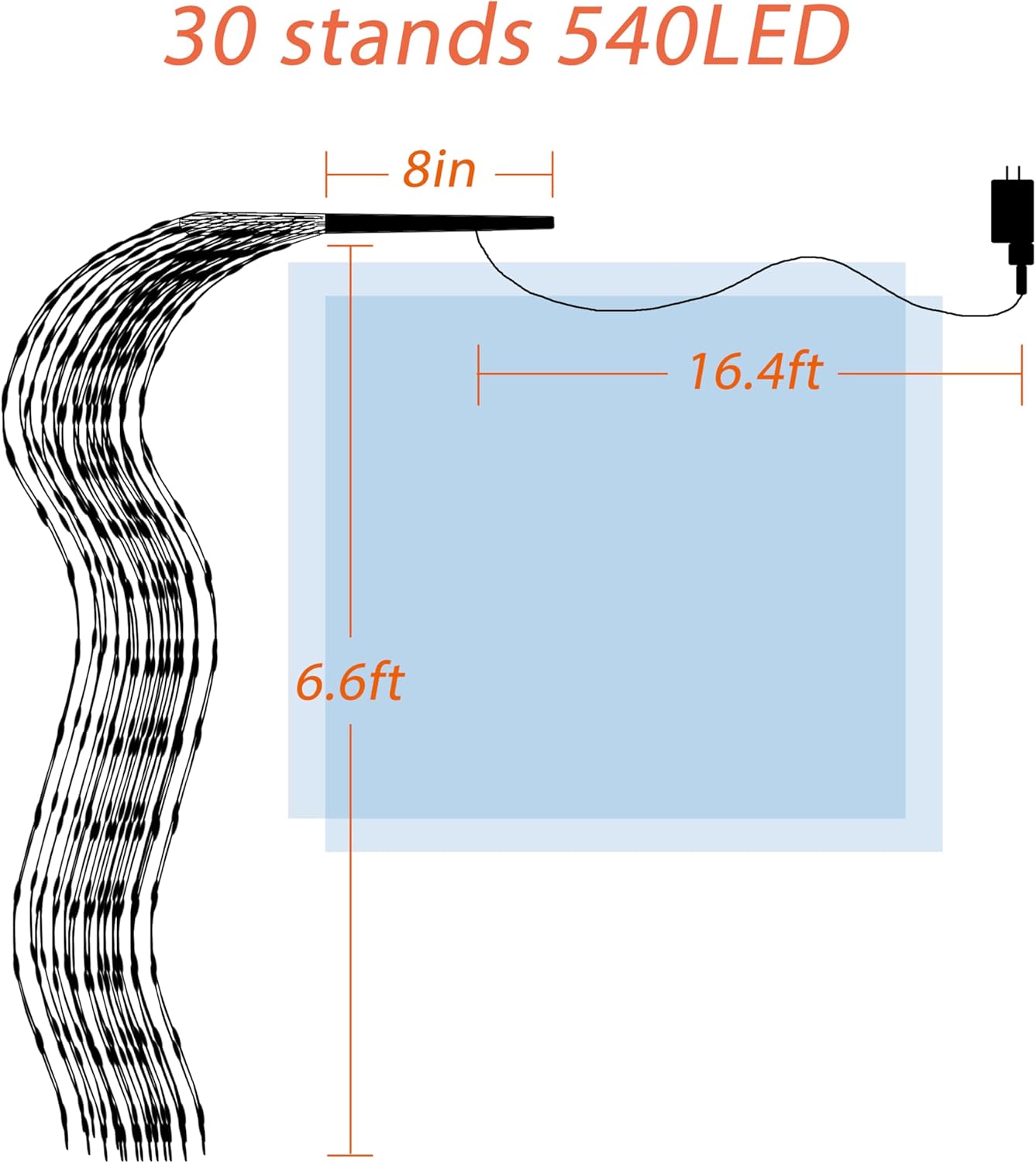 Curtain Lights Waterfall Fairy Light Window Decorative Light 6.6ft 540 LEDs Waterproof String Lights for Outdoor Patio Fence Wedding Wall Window Gazebo Decor (6.6FT)