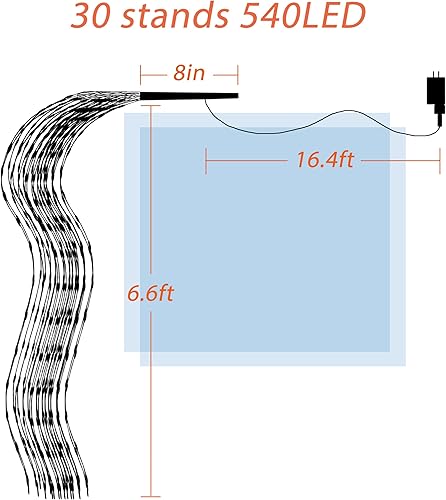 Miniatura 3 de GiValue Luces de cortina de cascada, luz decorativa para ventana, 6.6 pies, 540 LED, impermeable, para exteriores, patio, valla, boda, pared,