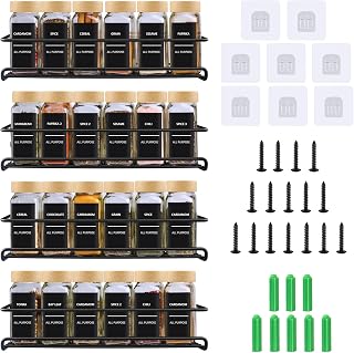 4 Tier Spice Rack Set - Wall Mount or Spice Rack, Expandable Space-saving Stable - Spice Storage for Kitchen and Office - Set of 4 - Black