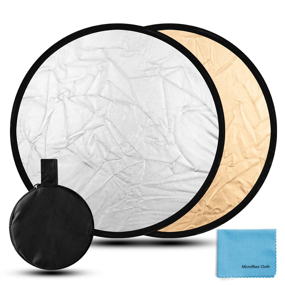 Riflettore di luce, 30 cm, 2 in 1, rotondo, pieghevole, portatile, per studio fotografico (30,5 cm), oro e argento