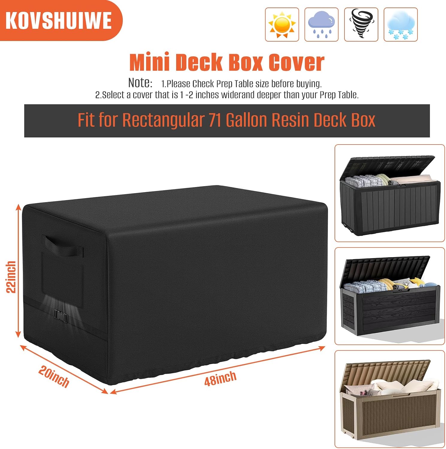 Kovshuiwe Outdoor Deck Box Cover, 600D Heavy-Duty Waterproof Oxford Cloth