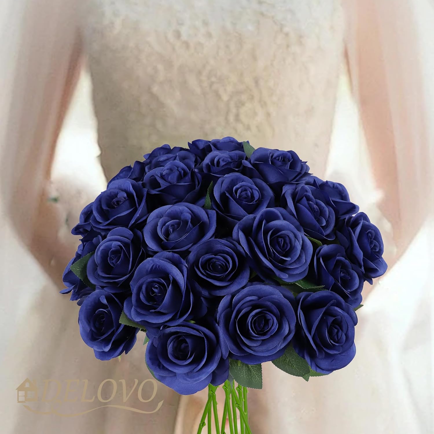 52pcs Navy Blue Roses Artificial Flowers Fake Flowers Silk Roses with Stems for DIY Wedding Bouquets Bridal Shower Centerpieces Arrangements Party Decorations