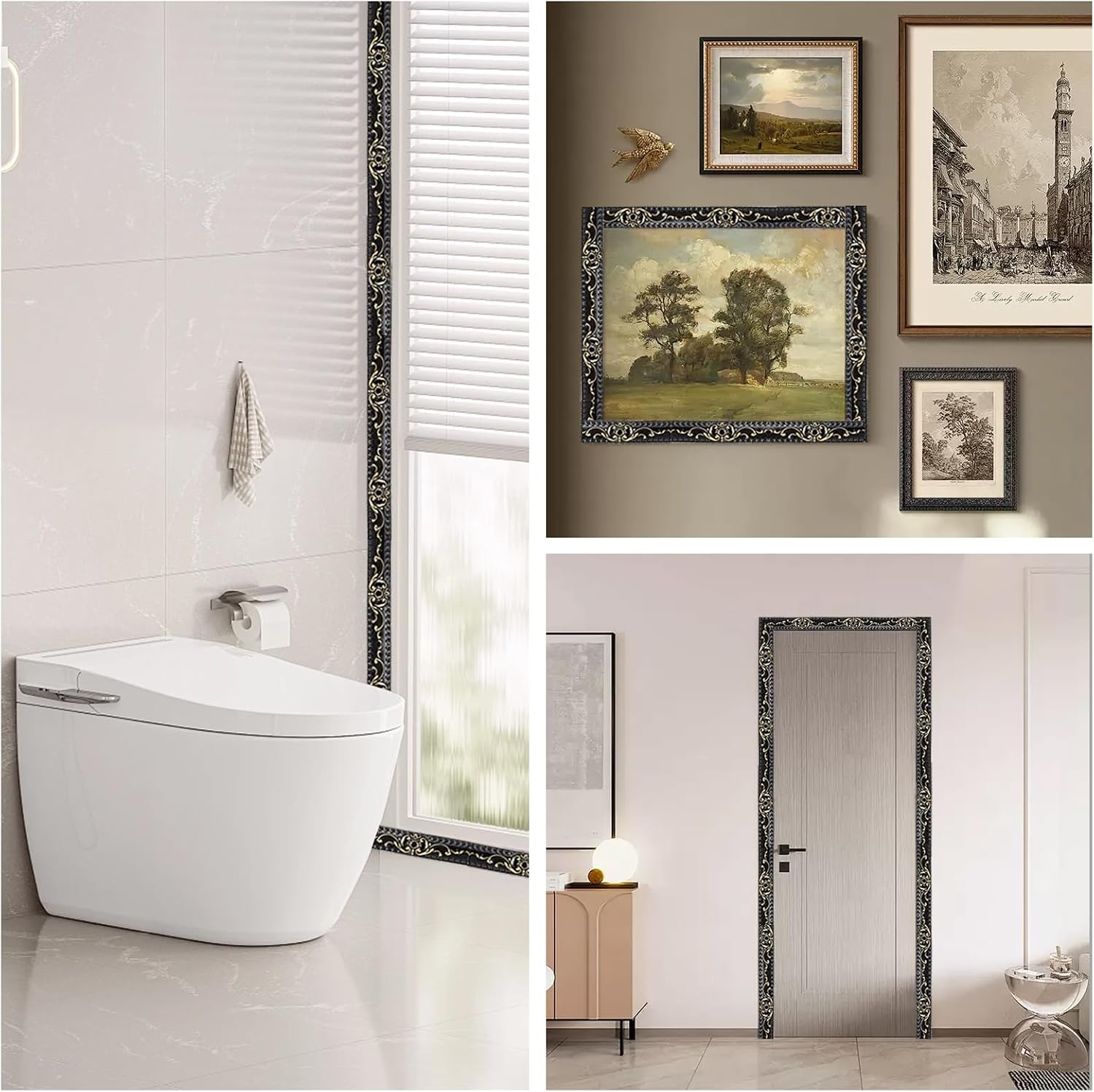 300cm*3.6cm Peel and Stick Wall Molding, Self-Adhesive Trim Molding, 3D Wall Trim for Mirror Edge, Furniture, Door Frame, Ceiling, Home Decoration(Black with Gold)
