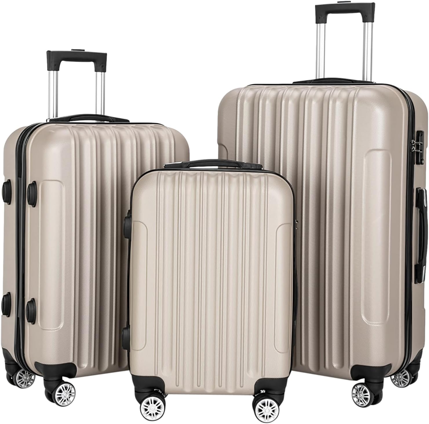 3-Piece Luggage Set Portable ABS Trolley Case, Hard Shell Travel Luggage, 20" / 24" / 28" Multifunctional Large Capacity Carry on Suitcase with 360° Spinner Wheels and Alloy Handle, Champagne