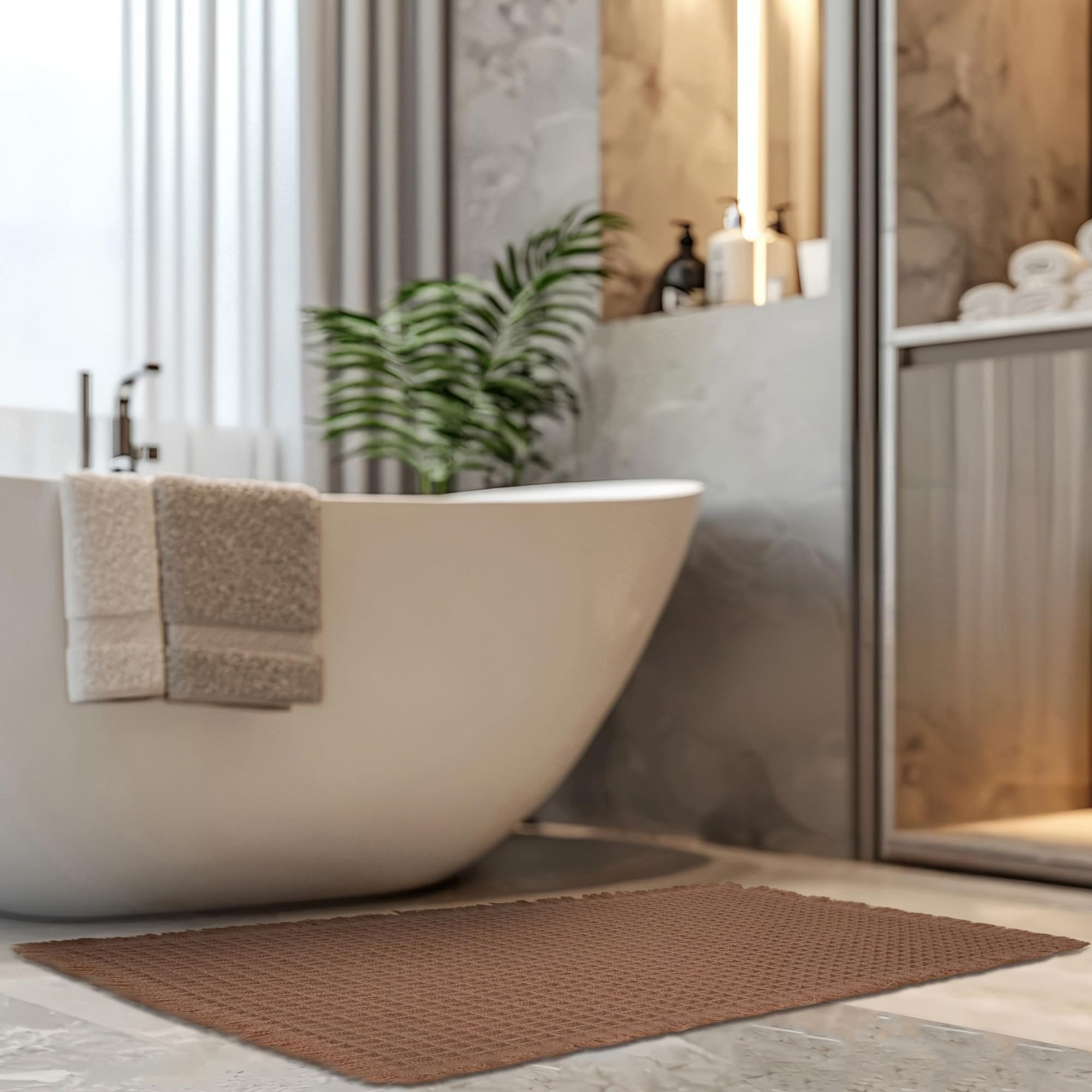 HAUSHALT Waffle Bathroom Rug, Non Slip Machine Washable Rugs Knit Texture Bath Mat, Floor Shower Mat