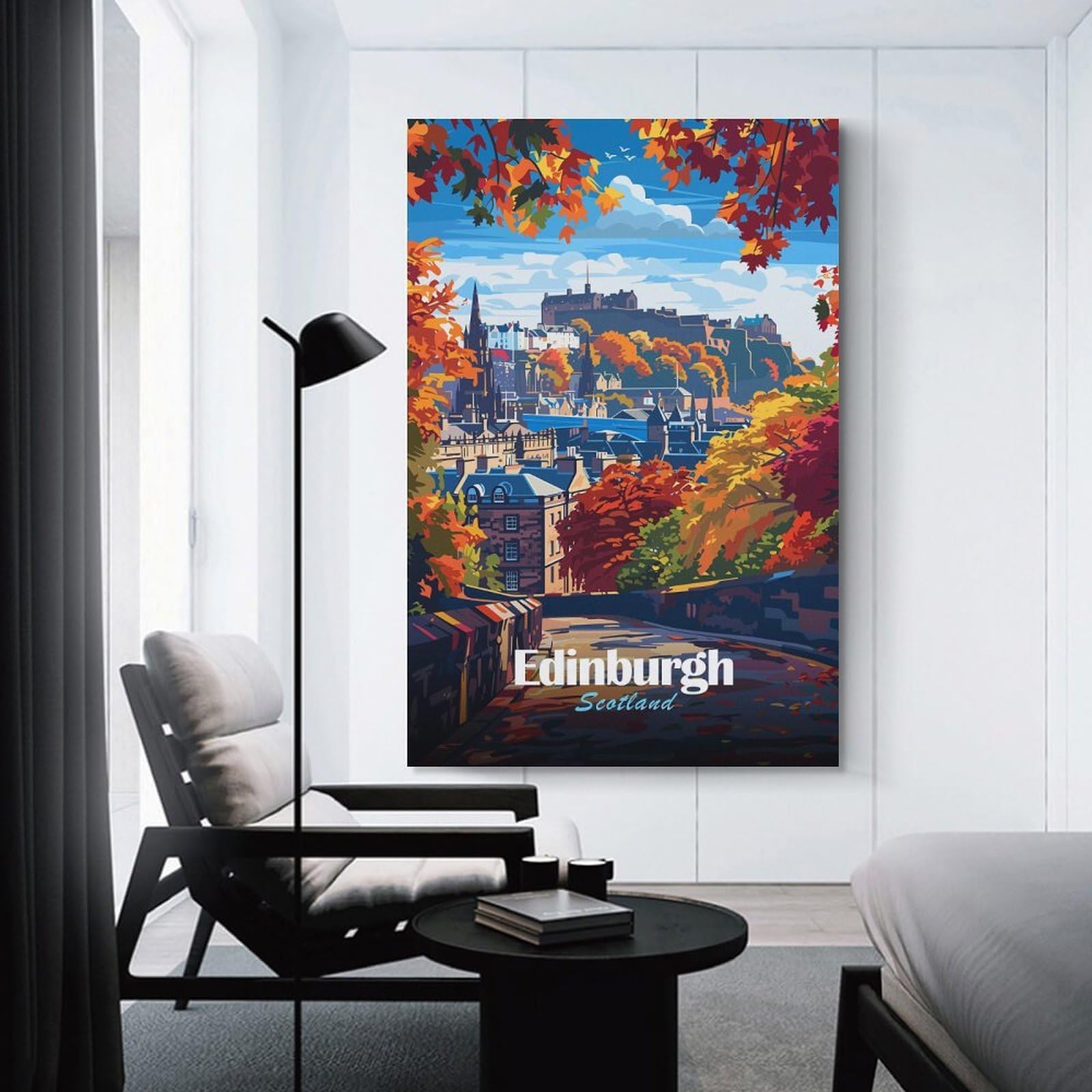 Junmoney Edinburgh Scotland Autumn Landscape Canvas Wall Decor, 20x30inch(50x75cm), for Art Walls, Layered Displays Or Homes, Home Wall Art for Statement Displays