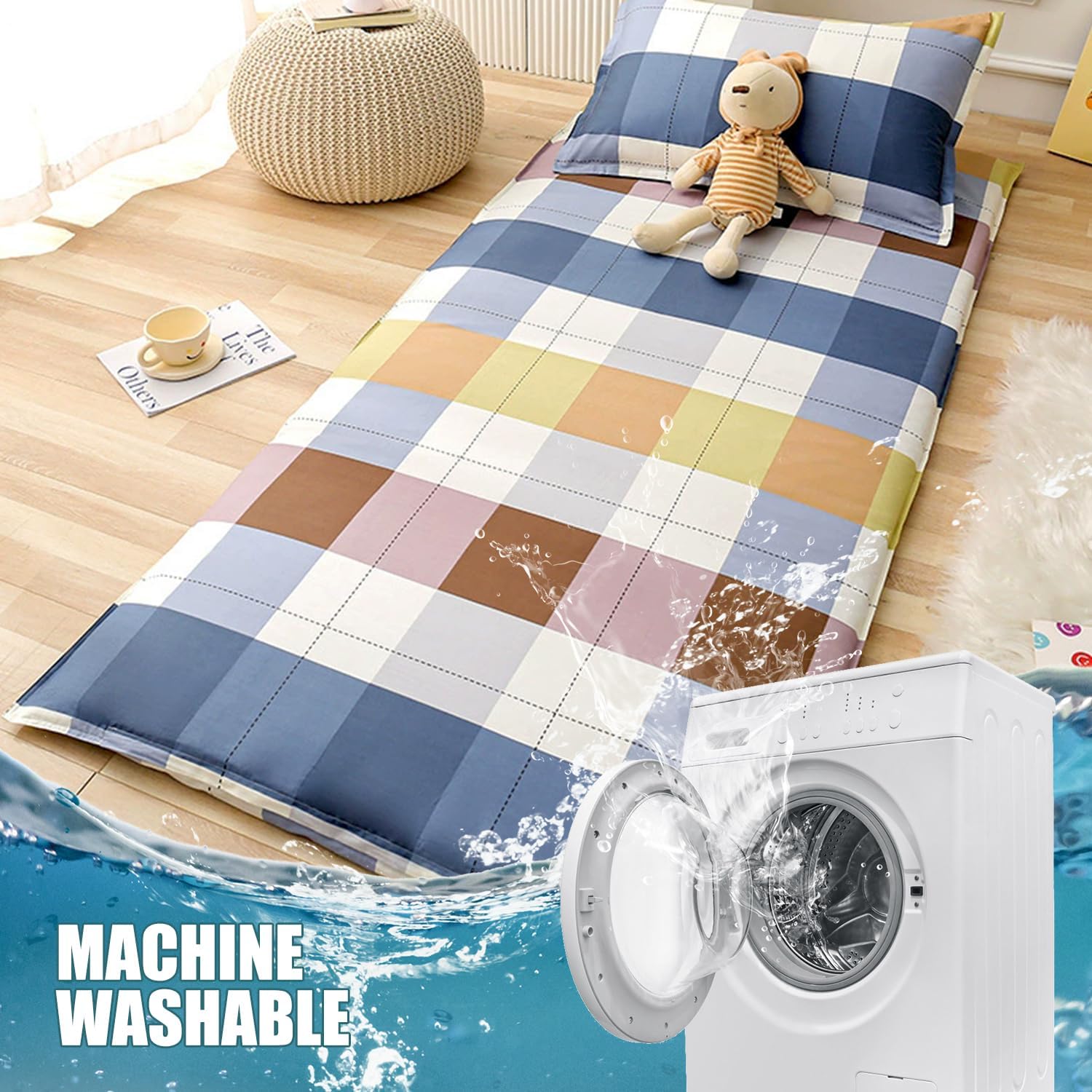 H,90x200cm,LDLCYCN 100% Cotton Futon Mattress Cover King/Queen/Ful Size with Zipper Soft Floor Mattress Cover Full Wrap Mattress Protector Sleeping Mat Cover for Bedroom Dormitory