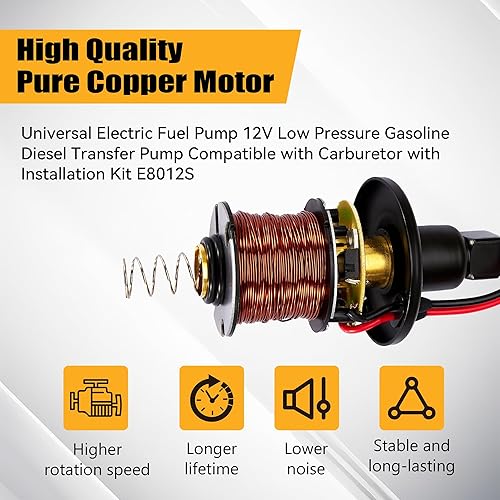 Miniatura 36 de Bomba de combustible eléctrica universal 12V 2.5-4.5 PSI en línea externa 5/16 pulgadas compatible con carburador marino diesel a gas marino E8016S