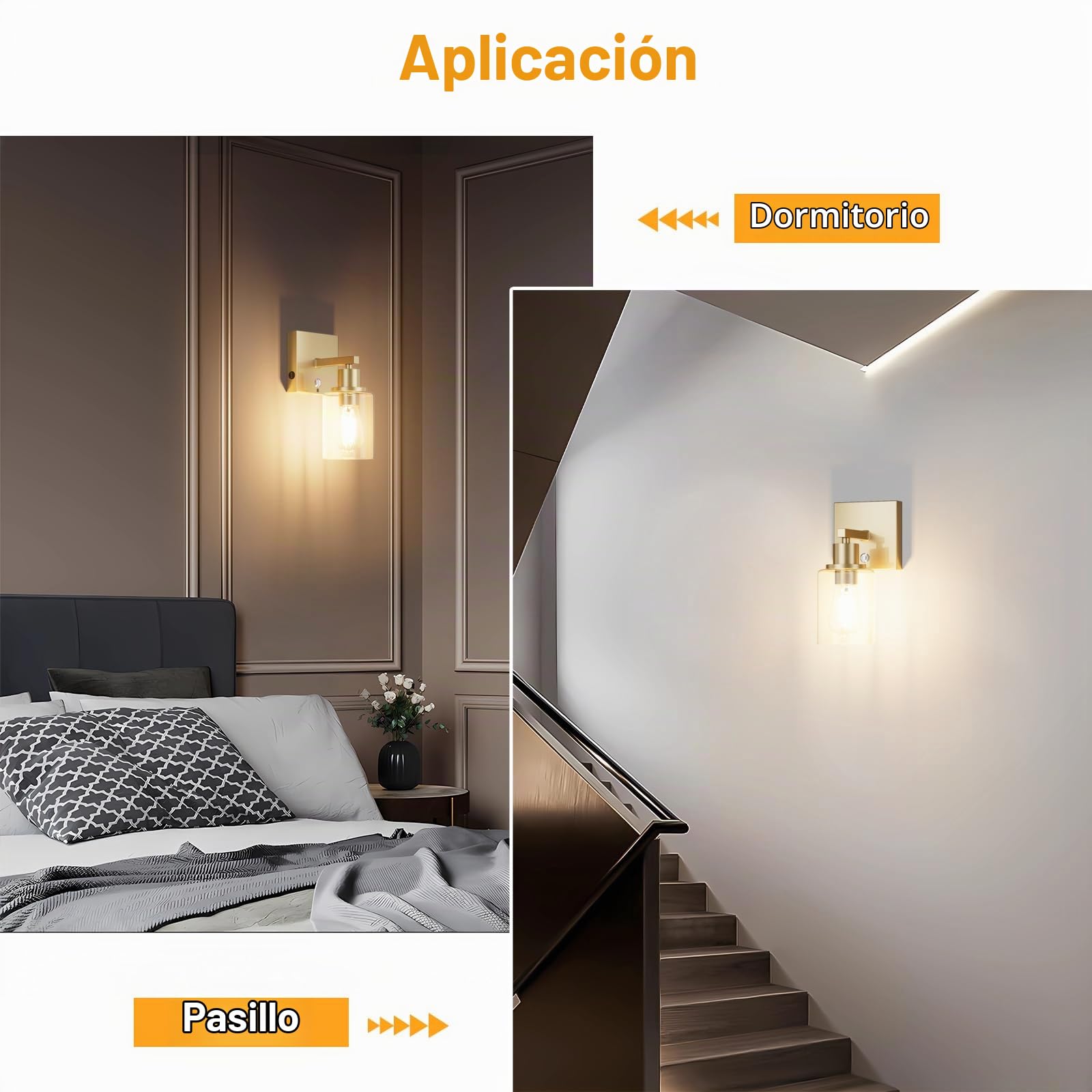 Klighten 6000mAh Lámpara de pared a pilas,2PCS Lámpara de pared LED con mando a distancia y control táctil,Aplique de batería,Aplique de Pared interior Con bombilla 3000K blanco cálido(Oro)
