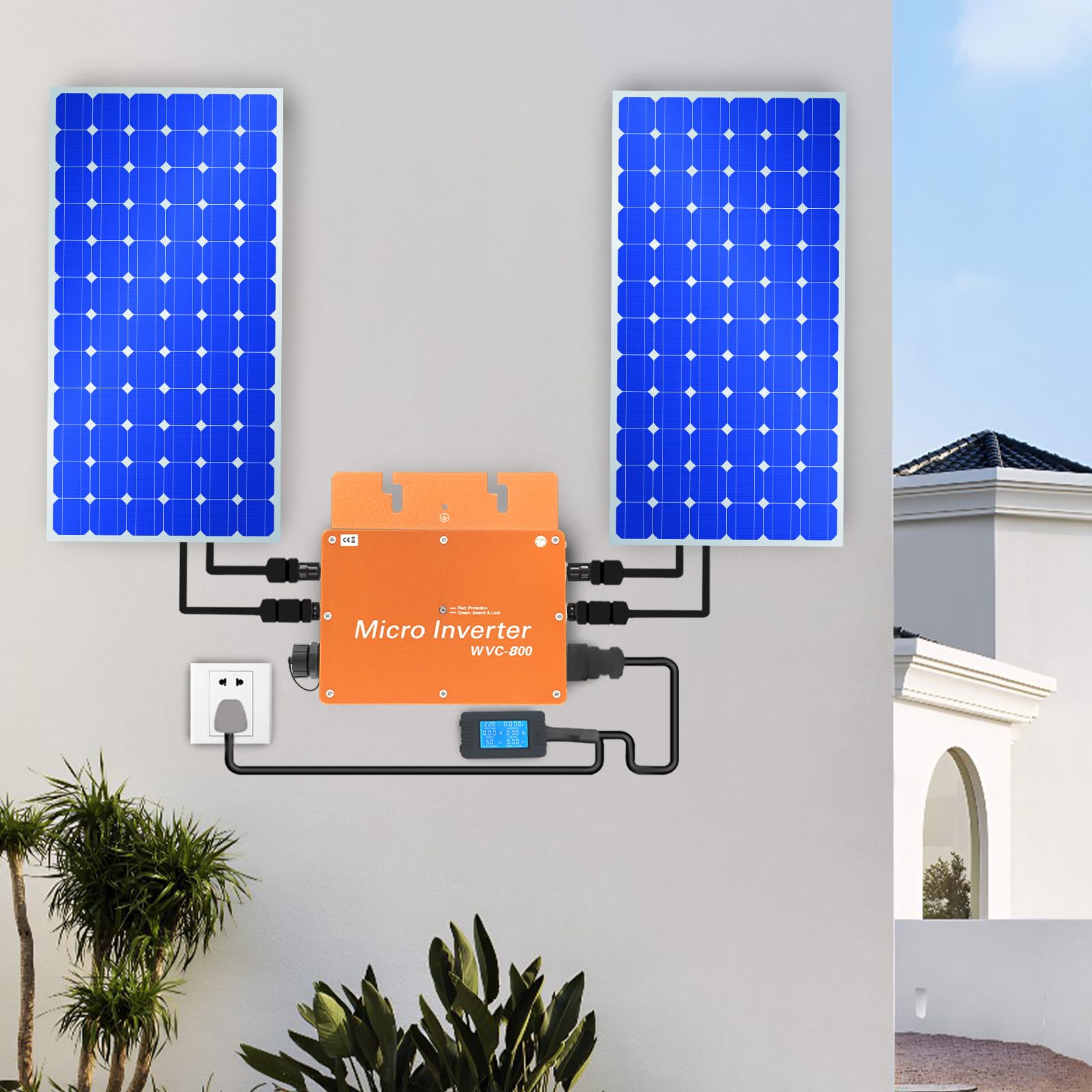 Microinverter 800 W per centrali elettriche da balcone, schermo LCD, inverter solare 22-50 VDC, uscita 230 V AC per uso domestico e commerciale, alloggiamento in alluminio