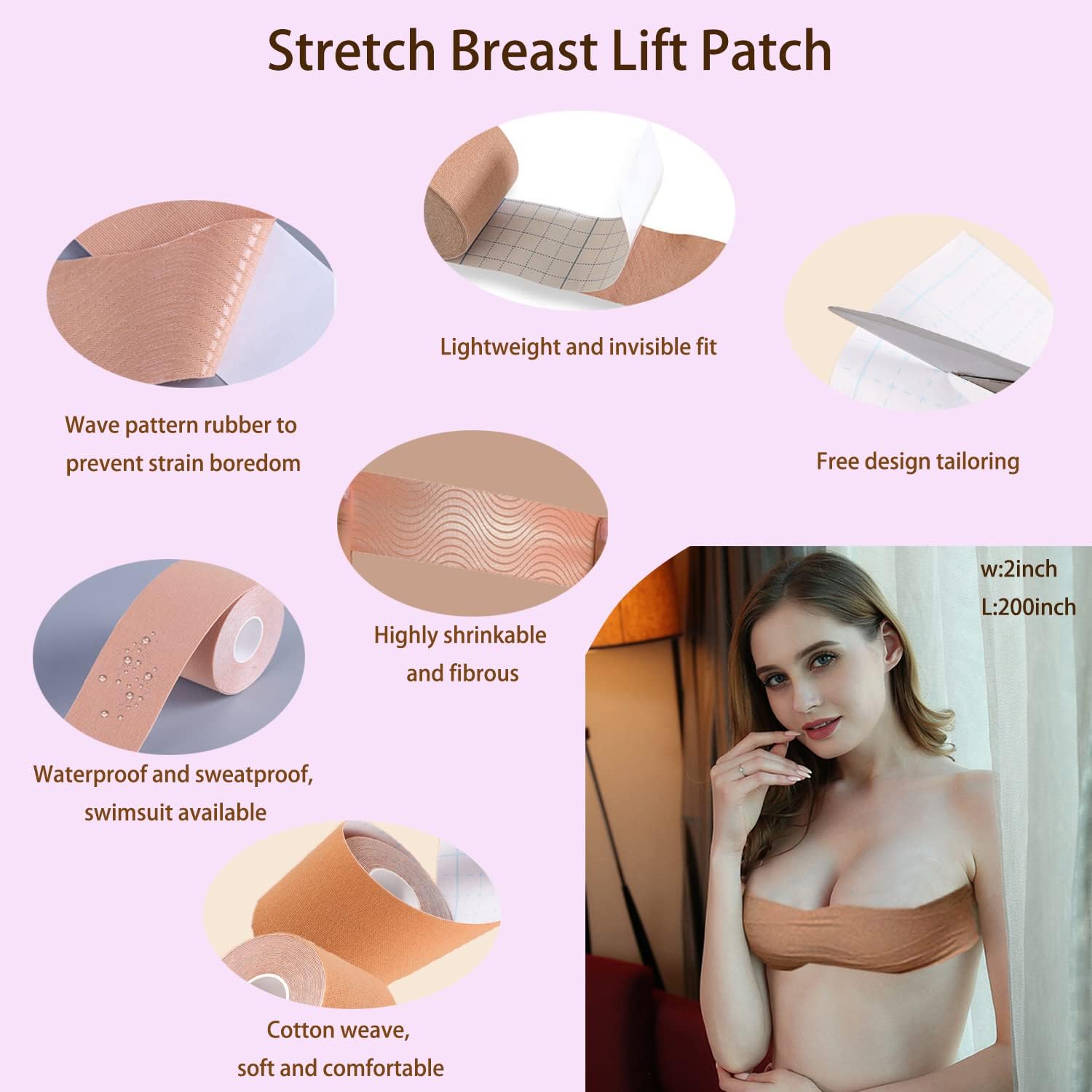 Miniatura 3 de DUTACK Brasier invisible para levantar pechos, cinta adhesiva para pezones y cinta invisible, kit de pechos adhesivos con vestidos a juego, trajes