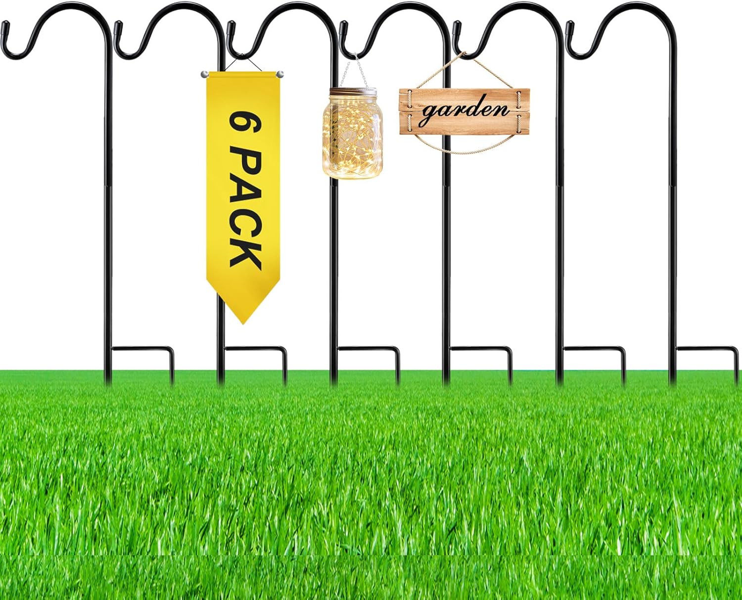 6 Pcs 15 Inch Shepherds Hook for Outdoor Adjustable Bird Feeder Pole Metal Steel Shepard Hooks for Hummingbird Stand Feeder Pole for Garden Plant, Lantern, Hanging Wedding Decor 6 15 Inch