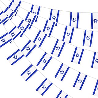 32.8ft 38 Pcs Rectangle Israel Flags Pennant Banner - Mini Israeli Hanging Banner Flag, Blue White Flags Hexagram Jewish Bunting Banner for National Pride Republic Day Indoor Outdoor Home Decorations