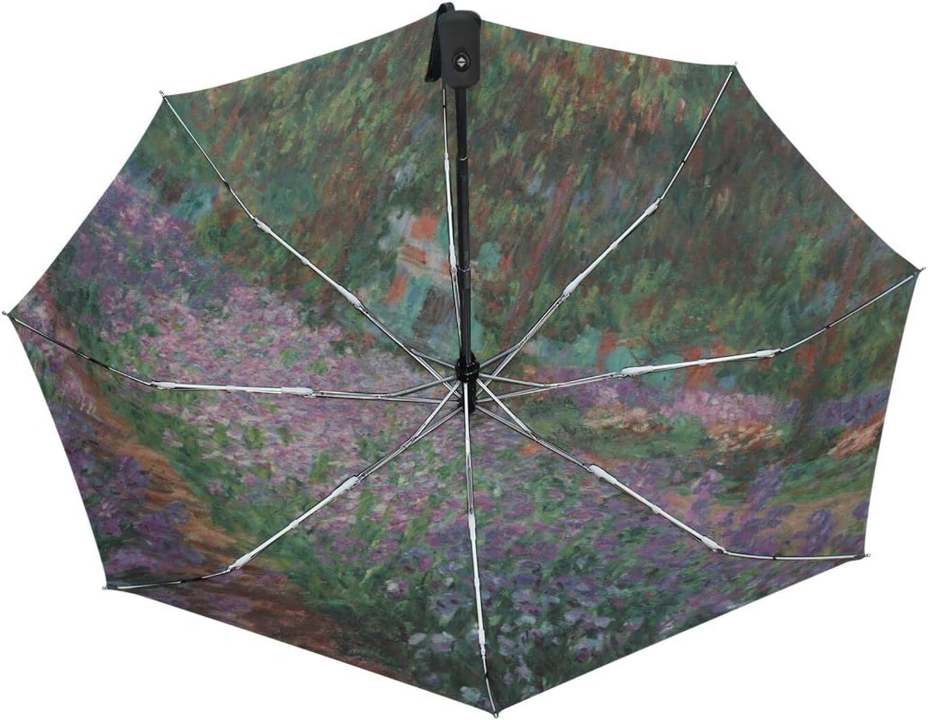 Auto Open Close Umbrella, Monet's Garden Folding Travel Umbrellas for Rain and Sun