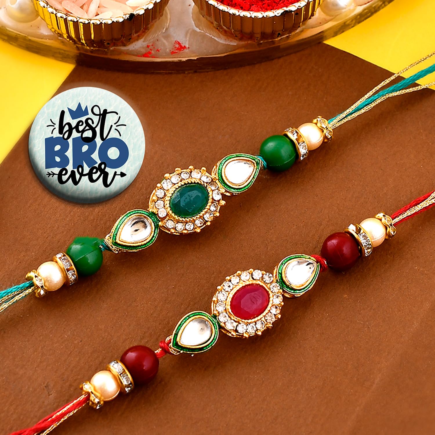 Ascension Set of 2 Flower Rakhi Combo For Brother Sister Raksha Bandhan Gift Band Moli Bracelet Kundan Pearl Rakhi for Bhai Bhabhi Rakhi with Roli Tilak (B0CD2H8LGJ) Amazon Price History, Amazon Price Tracker