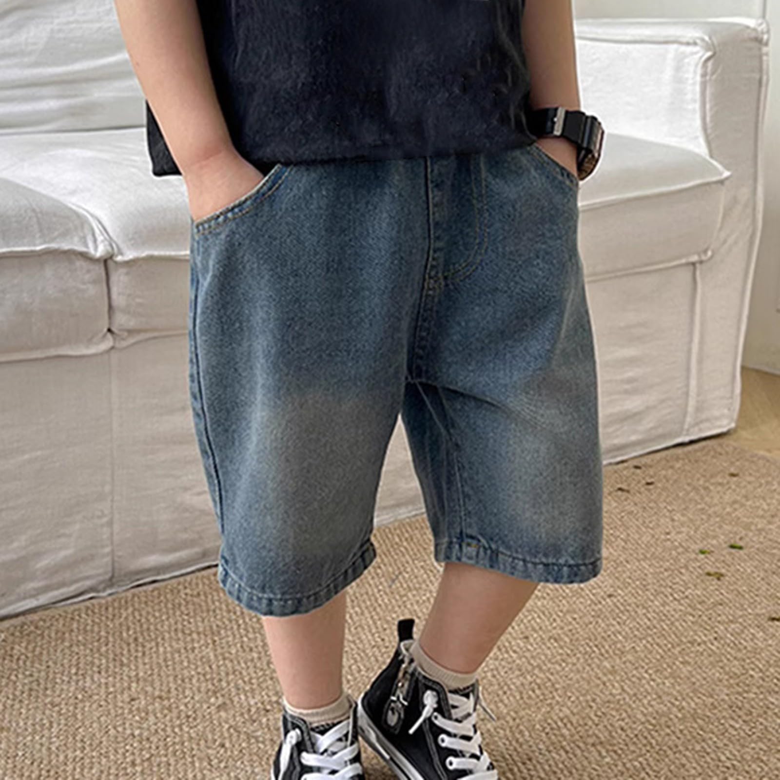 Ragazzi Baggy Jean Shorts Bambini Casual Elastico In Vita Cargo Gamba Larga Denim Shorts Estate Dritto Al Ginocchio Pantaloni Ragazzi Streetwear