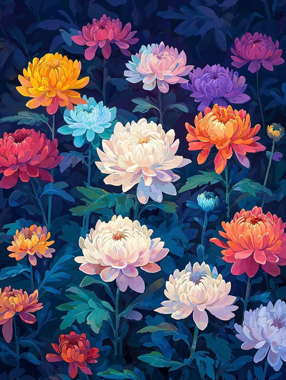 WEISHIWE Dipingere con i Numeri Adulti Crisantemo colorato, 80x100cm s-49 | Paint by Numbers Kit con Pennelli e Acrilico Pigmento, Fai da te Olio La Pittura di Numeri Kit, Decora la Casa, senza Cornice
