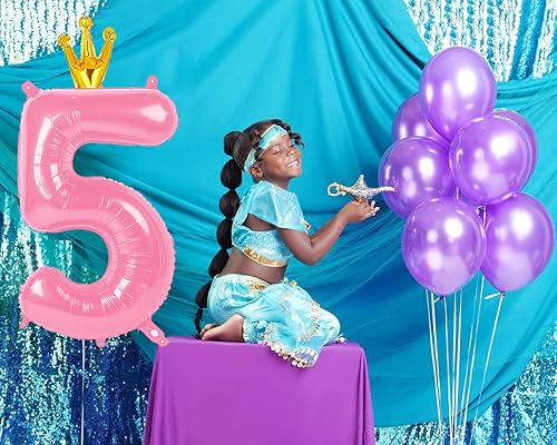 Miniatura 3 de Globo de número 5 de 40 pulgadas, globo de 5º cumpleaños, decoraciones de globos rosas de cinco años, globos de números 5, 15, 50, suministros