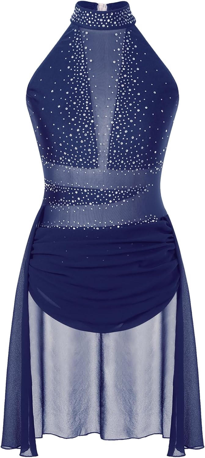 Women's Glittery Rhinestone Lyrical Dance Costume Ballet Leotard Modern Contemporary Dancewear