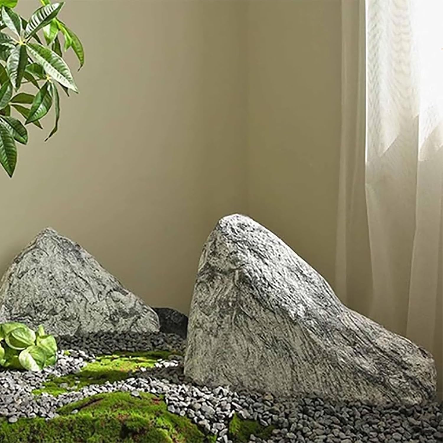 Landscape Rocks, Lightweight Artificial Fake Rocks,Garden Stones Decorative, Non Hollow Fiberglass Stone, Realistic Texture, For Aquarium Décor, Garden Photography, Pool Landscapes(19.7x5.1x14.6in)