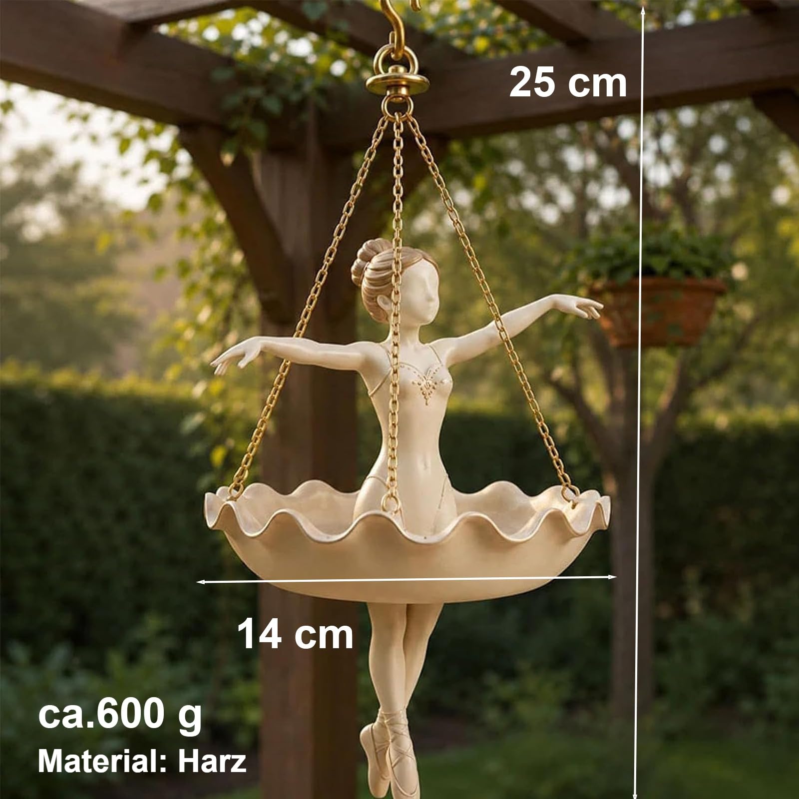 Blumentopf aus Harz, 25 cm Pflanzenkorb mit Metallketten (3-teiliges Set) | Dekorativer Hängekorb für Sukkulenten, Spinnenpflanzen, Innen- und Außenbereich, Garten Deko