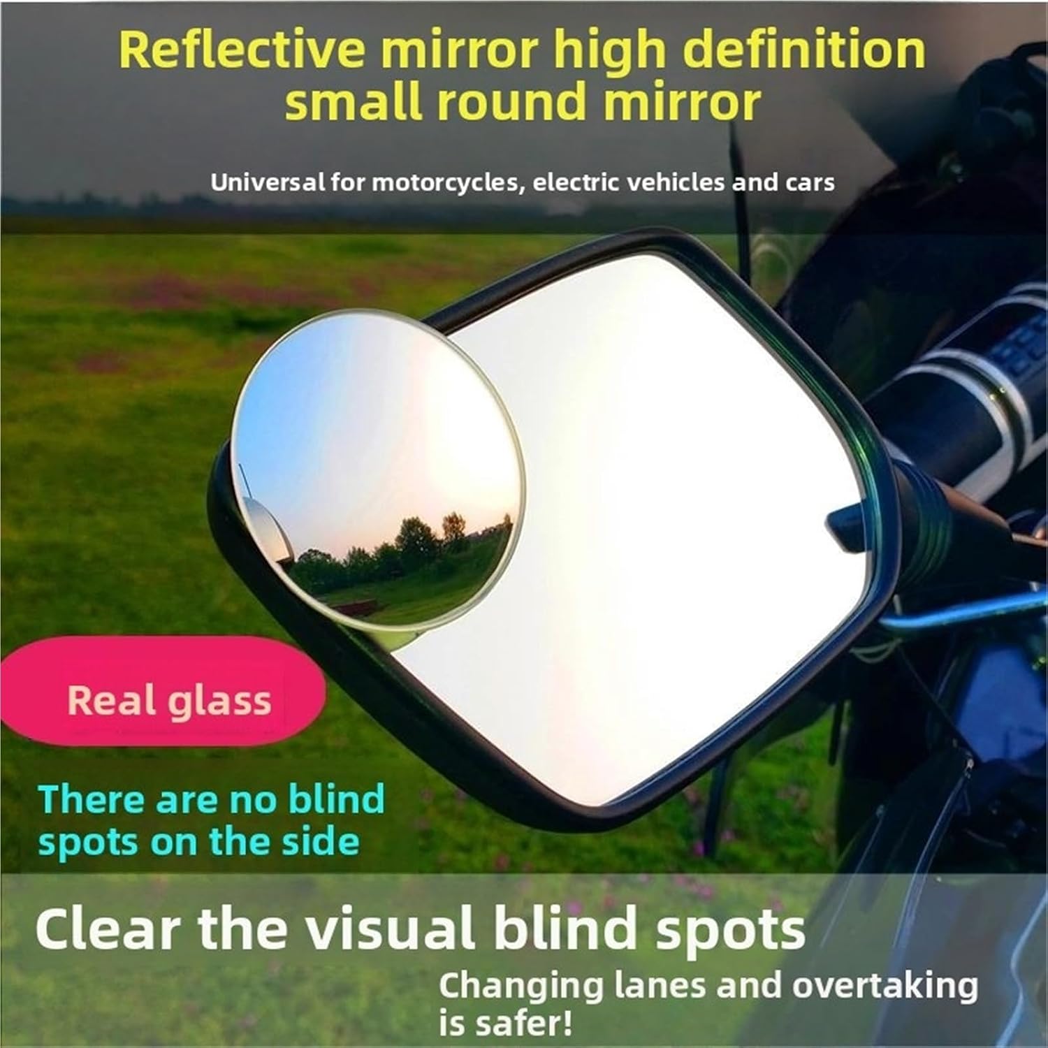 For Baotian Universal Motorcycle Rearview Mirror Super Wide Angle Large Vision Convex Glass Pedal Car Blind Spot