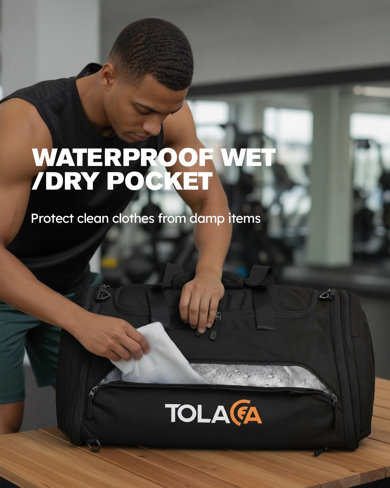 Tolaccea Borsone Palestra Estensibile 56–70L Uomo Donna – Borsa da Viaggio con Scomparto Scarpe & Tasca Umida, Trasformabile in Zaino, per Palestra, Fitness, Nuoto, Calcio, Viaggi(Nero)