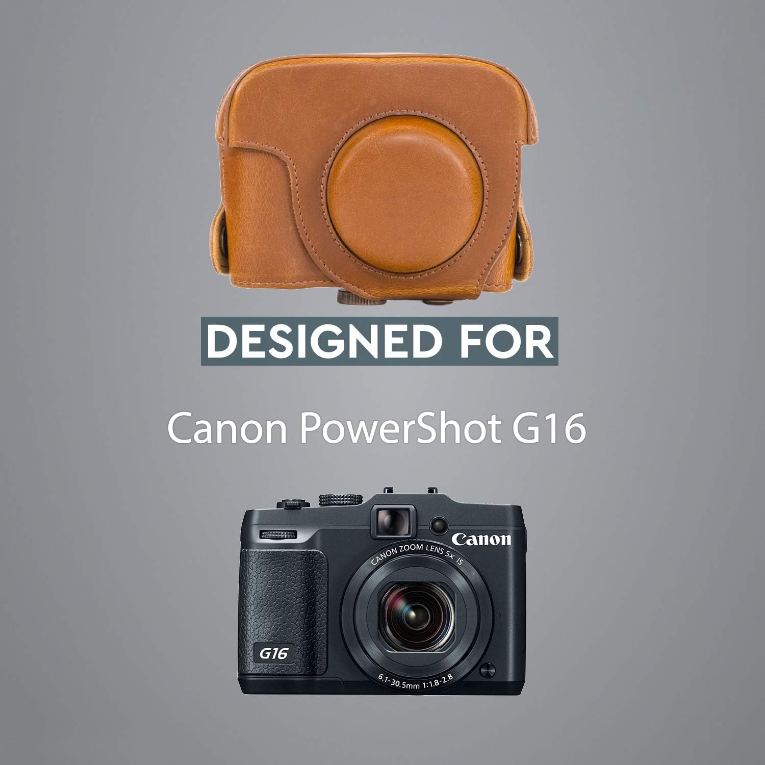 MegaGear "Ever Ready" Protective Light Brown Leather Camera Case, Bag for Canon PowerShot G16