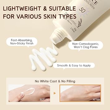 2PCS Rice Sunscreen With Probiotics,SPF 50 Face Moisturiser, Korean Rice Ultra-Light Sunscreen For Face&Body, SPF Face Cream With UVA & UVB Protection For Protects & Brightens Skin, Dry Sensitive Skin