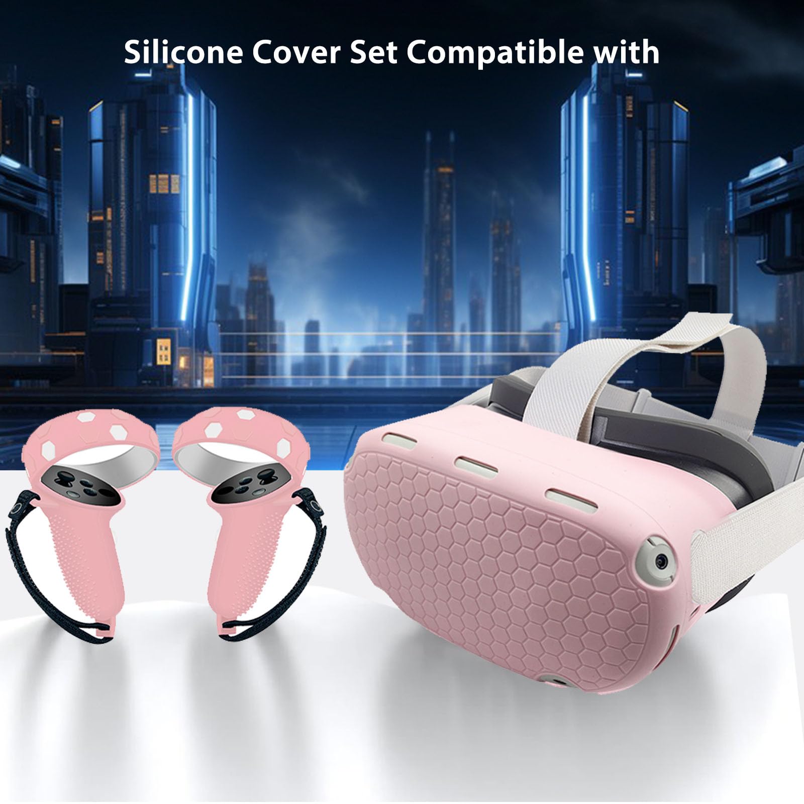 Set di cover in silicone compatibili con accessori Oculus/Meta Quest 2, include impugnature per controller e copertura per il viso, copertura per guscio, copriobiettivo, per Quest 2_Pink