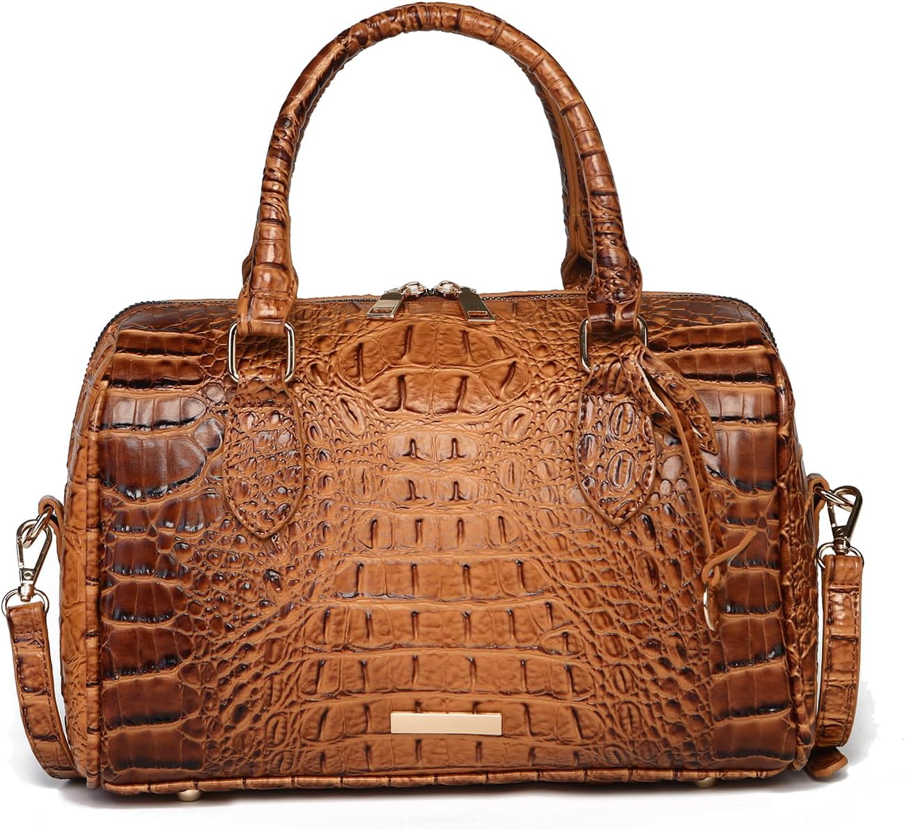 Crocodile Satchel Handbag for Women, Structured Boston Bag, Professional Top-Handle Crossbody Purse with Strap