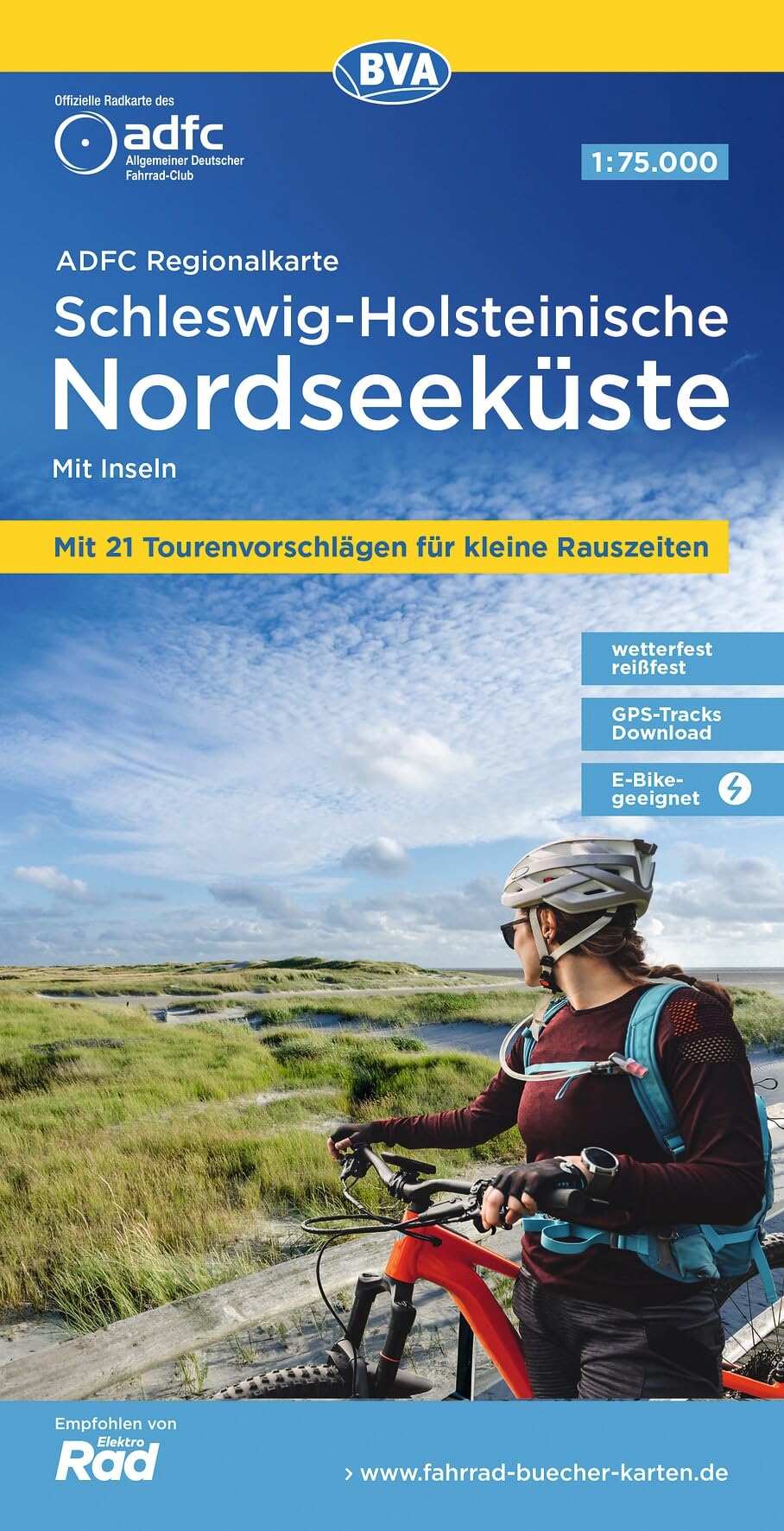 BVA ADFC Regionalkarte Schleswig-Holsteinische Nordseeküste mit Inseln 1:75.000: mit Tagestourenvorschlägen, reiß- und wetterfest, E-Bike-geeignet, GPS-Tracks Download: 701
