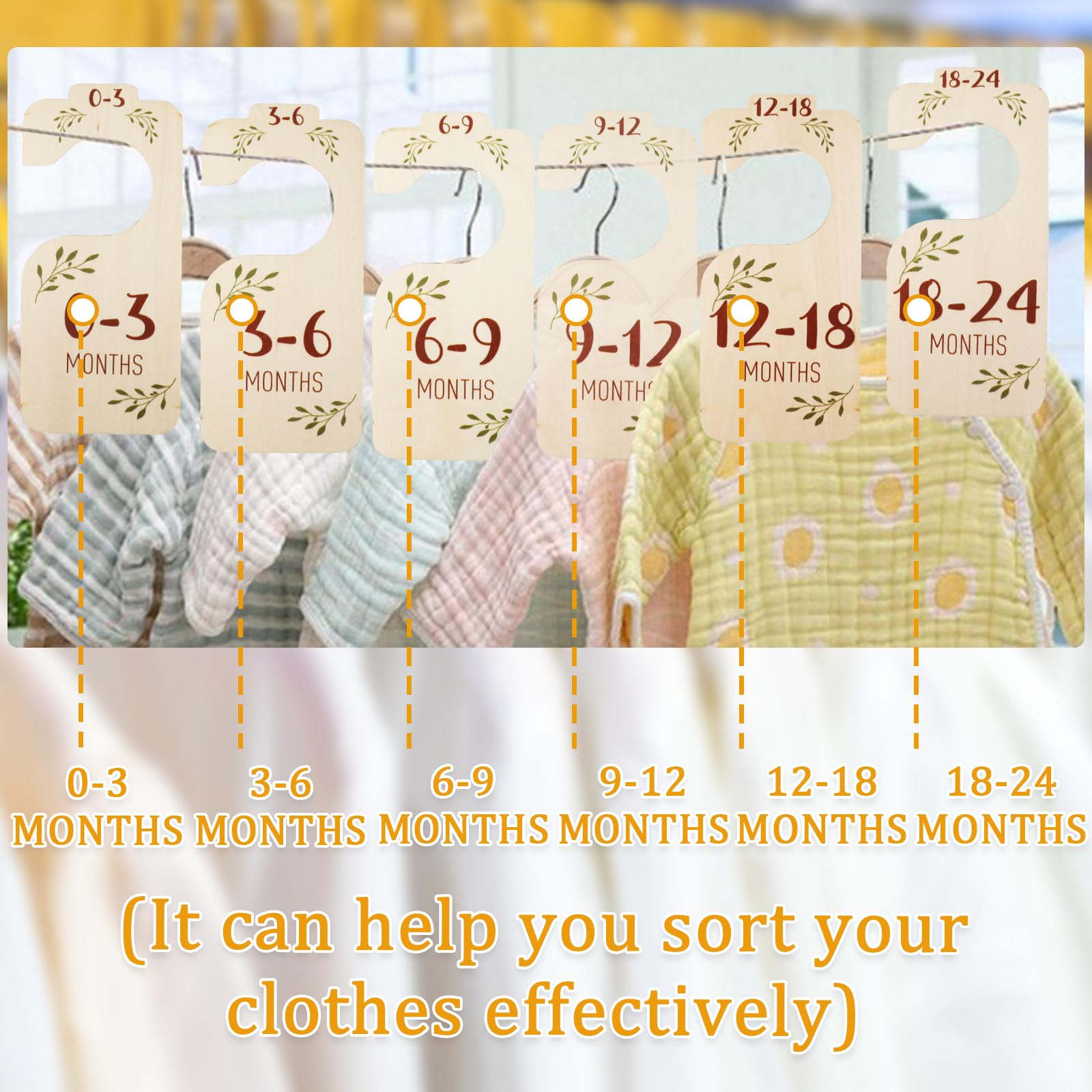 Divisores bohemios para armario de bebé, 8 piezas de hermosos separadores de madera para ropa de bebé, organizador de doble cara de tamaño de ropa de bebé de NB a 24 m, adorable decoración de
