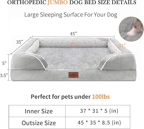 Miniatura 4 de Comfort Expression Cama grande para perros extra grandes, cama ortopédica impermeable para perros, cama para perros de raza jumbo, sofá cama lavable