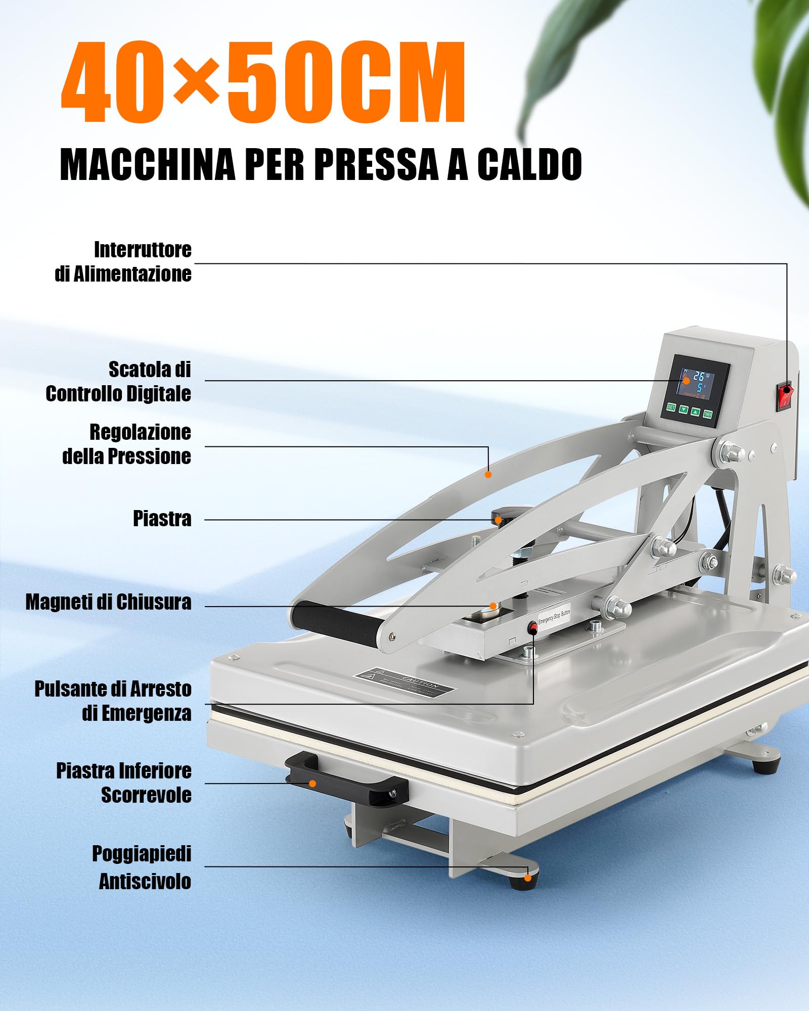 CREWORKS 50x40cm Pressa a Caldo per Magliette con Apertura Automatica 2200W Termopressa per Magliette Macchina per Sublimazione Digitale per Magliette Borse o DIY