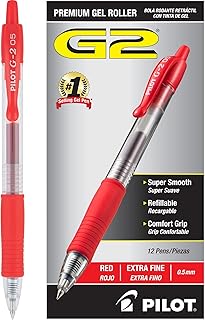 Pilot, G2 Premium Gel Roller Pens, Extra Fine Point 0.5 mm, Pack of 12, Red